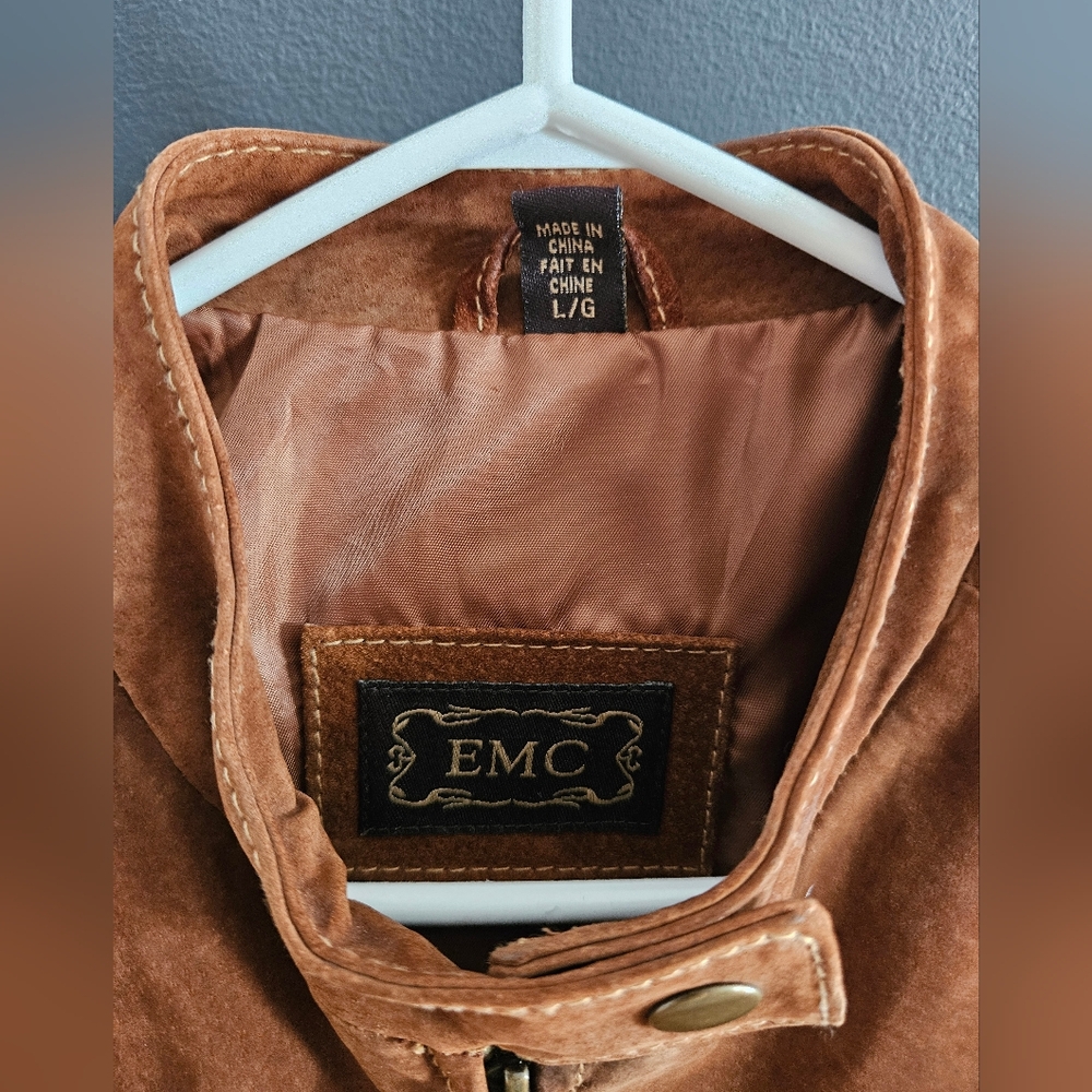 Women's Brown Suede Moto Jacket Size L - Picture 2 of 7